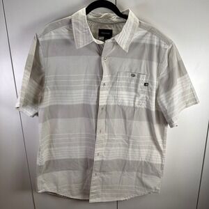 Marmot Mens Large Gray/Beige Short Sleeve Button Up Shirt Striped Outdoor‎